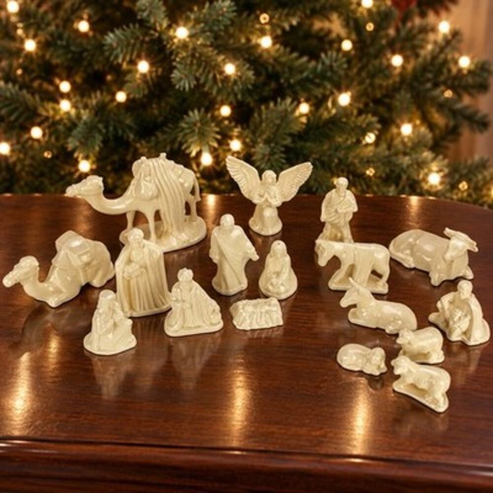 17 Pc White Ceramic Nativity Set Christmas Manger Scene Figurines Holy Family